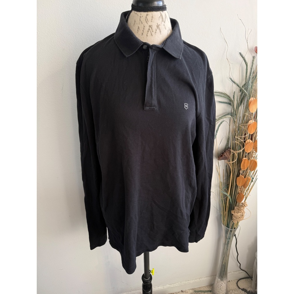 Victorinox Mens Long Sleeve Polo Shirt Black Tailored Fit Quarter Zip Size L
